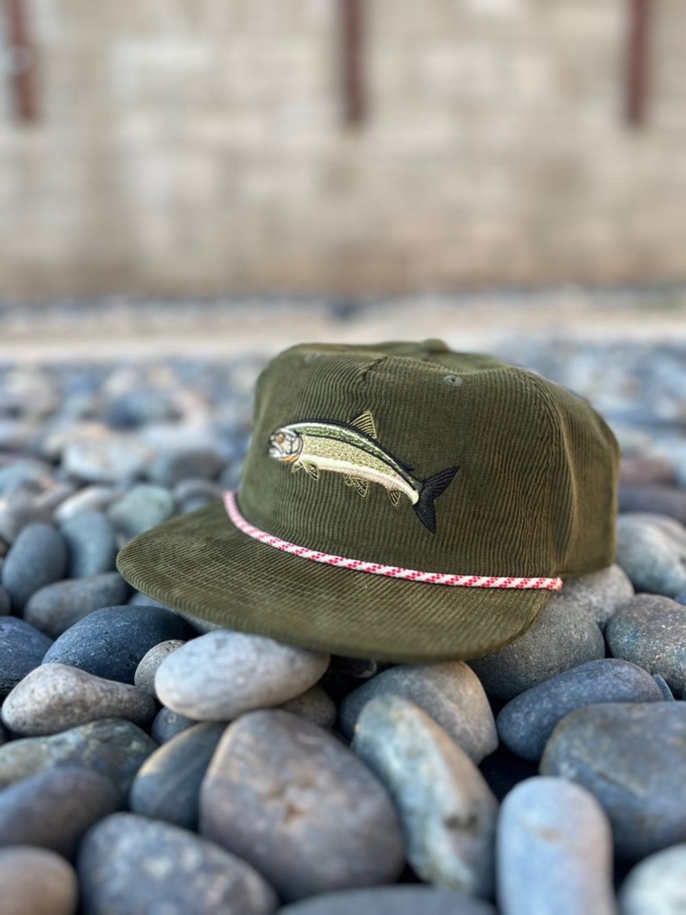 🐟 Olive Green Fish Embroidered Corduroy Hat Grandpa Hat Rope Cord NWT